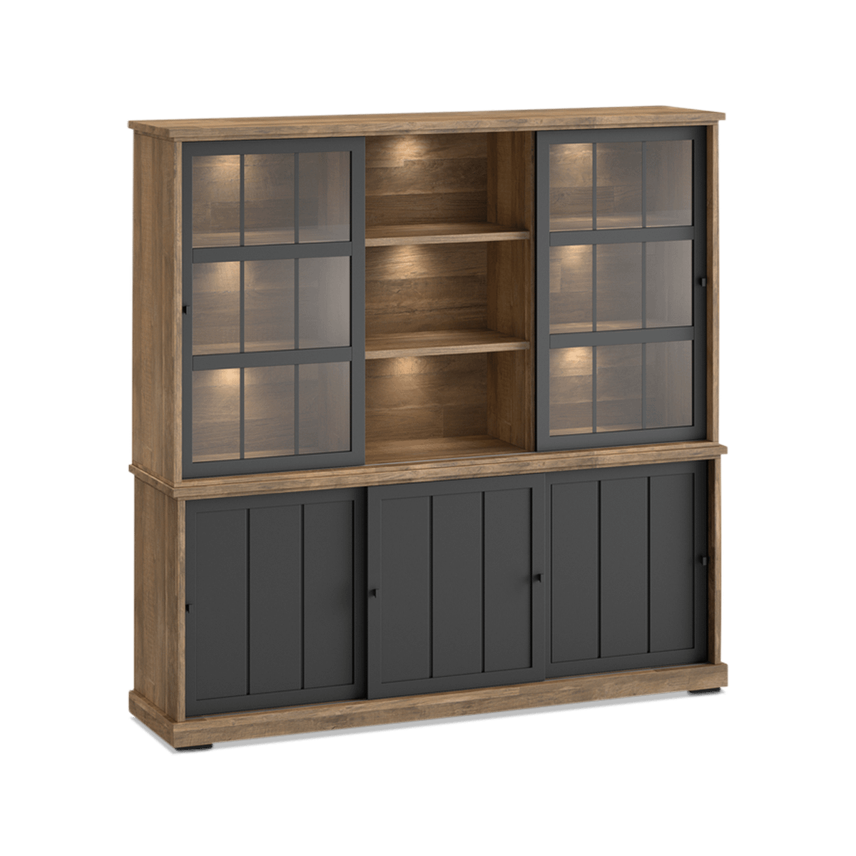Dressoir met Opzetkast TOLUCA Old Teak/Zwart B209