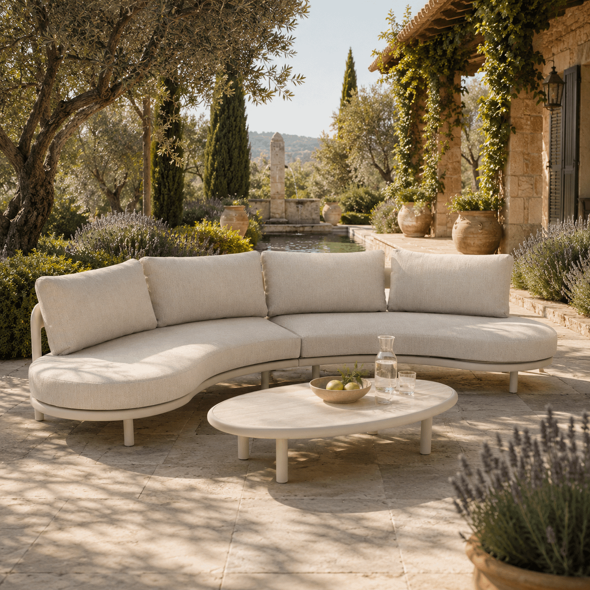 Loungeset MOON CURVE Sand Linen / Pebble