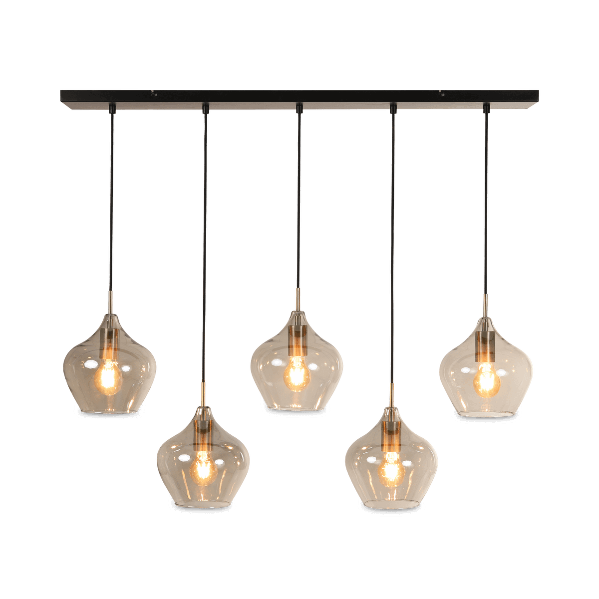 Hanglamp RAKEL 5Del. Ant. Brons/Glas Smoke