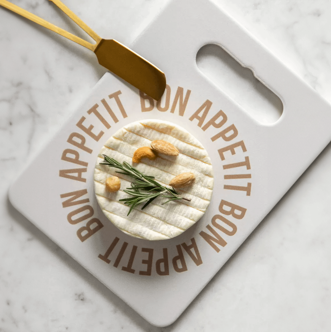 Serveerplank BON APPETIT M/Kaasmesje Wit/Goud Serveerplank BON APPETIT M/Kaasmesje Wit/Goud