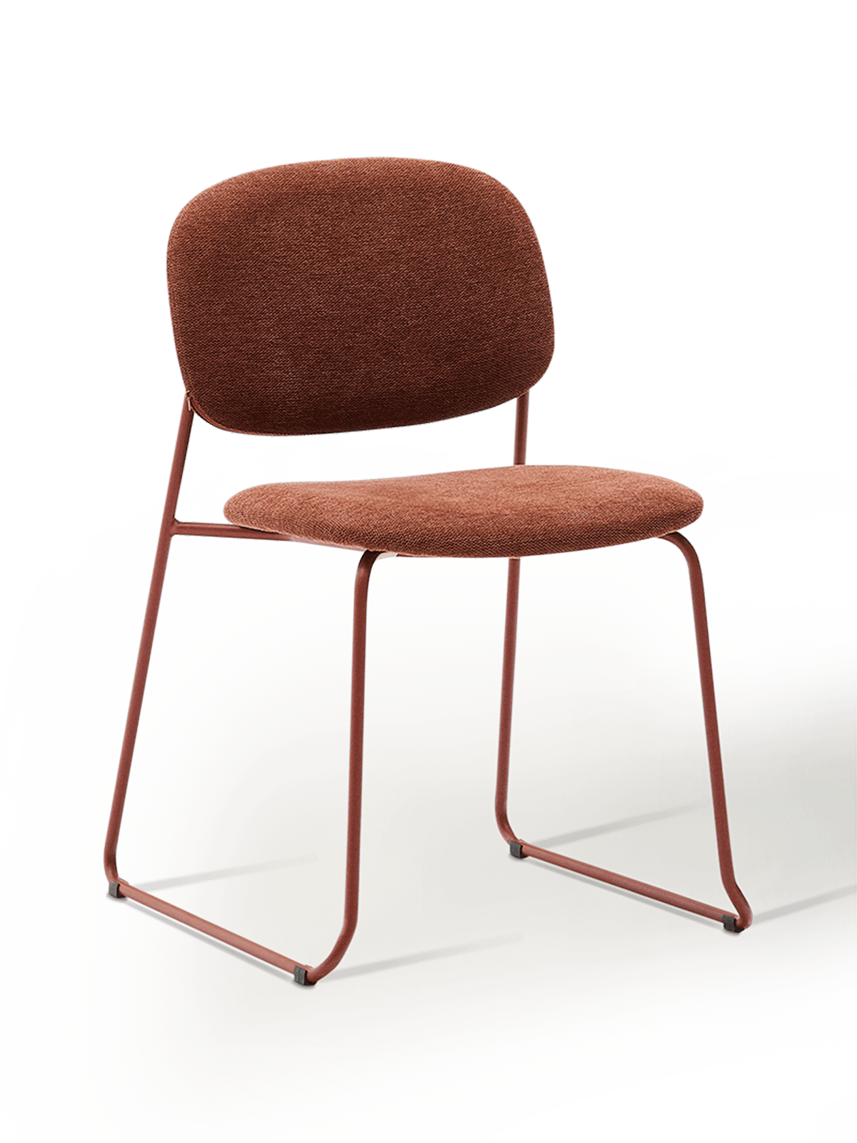 Meli stapelbare stoel in terracotta chenille met terracotta metalen poten FSC Mix Credit