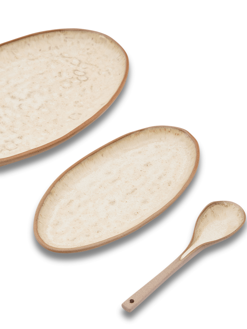 Zunel set van 2 beige keramische borden en 1 lepel