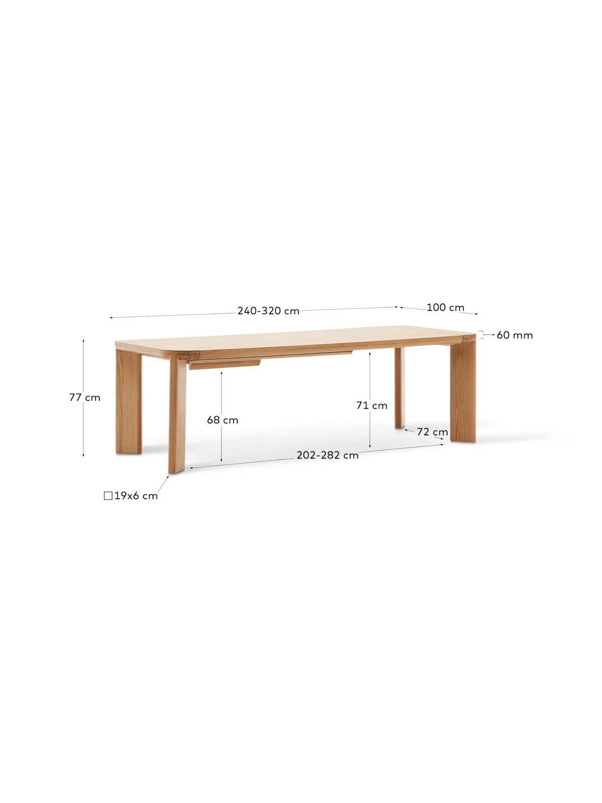 Verlengbare Eettafel Jondal Lichte Eik 240/320 x 100 cm