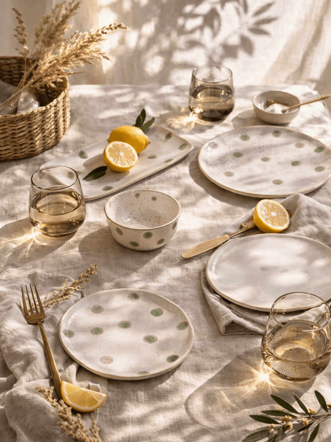 Bord AITAN L Ker. Beige/Stippen Groen