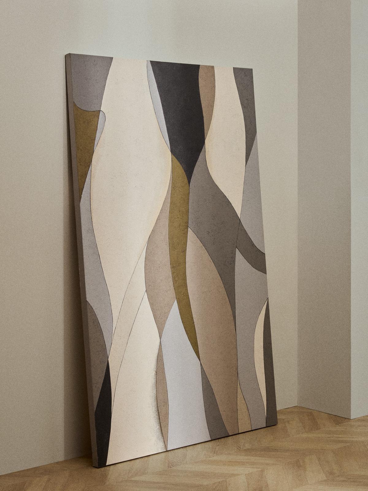 Marvilo abstract canvas grijs en mosterdgeel 120 x 200 cm