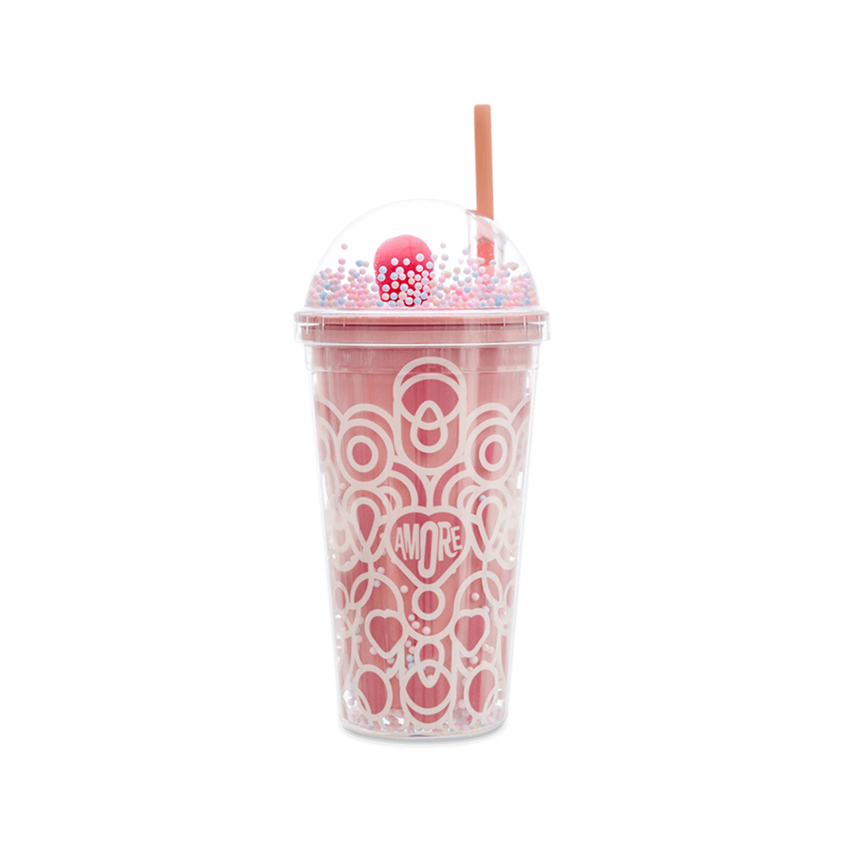 Drinkbeker met Rietje AMORE 45cl Roze