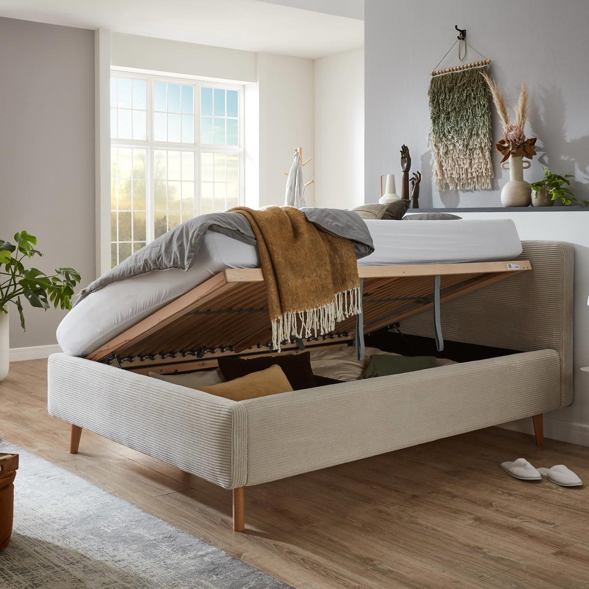 Bedkader met opbergruimte MATTI Poso Beige 140x200