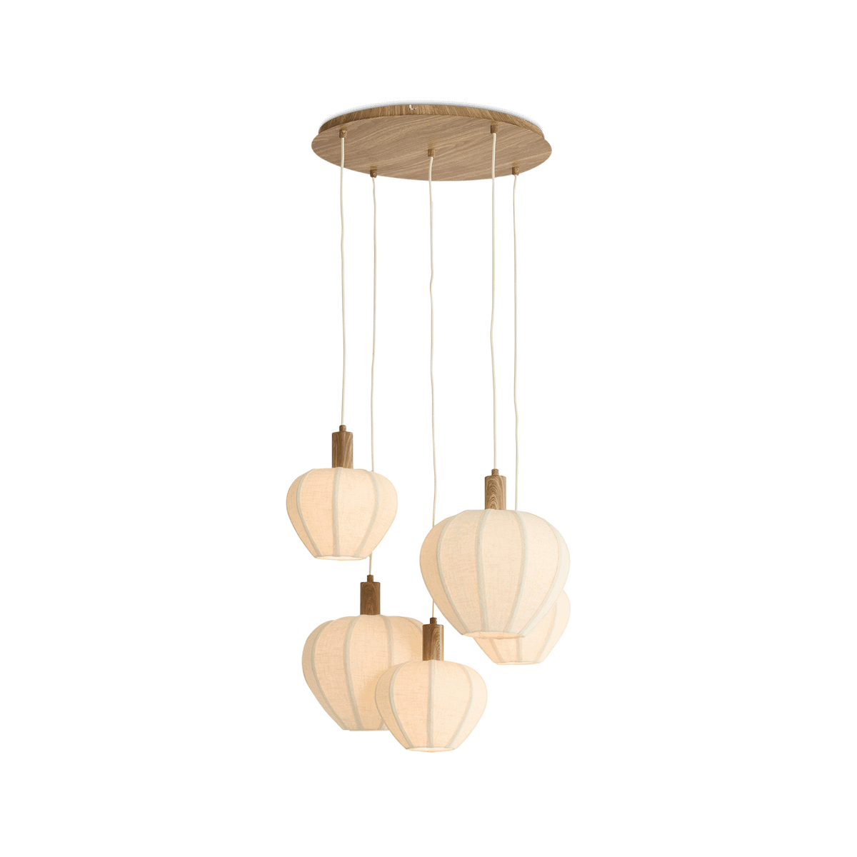 Hanglamp HUXI Rond 5Del. Donkerbruin/Naturel