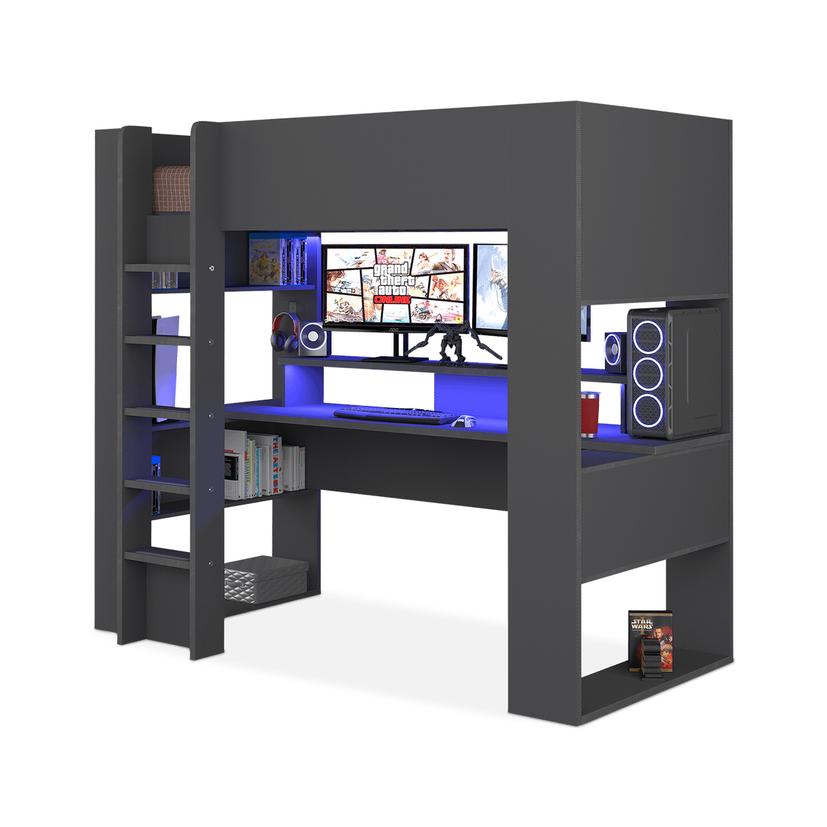 Hoogslaper SNIPER met bureau/LED-verlichting Grafiet