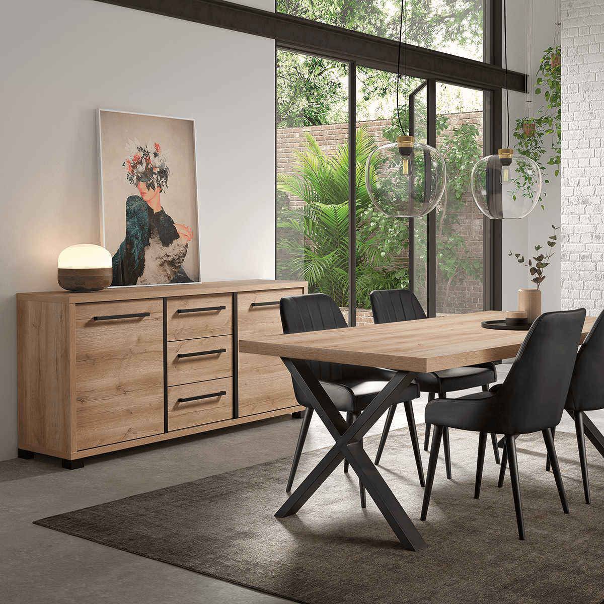 Dressoir FABIAN Arizona Oak/Nero B182