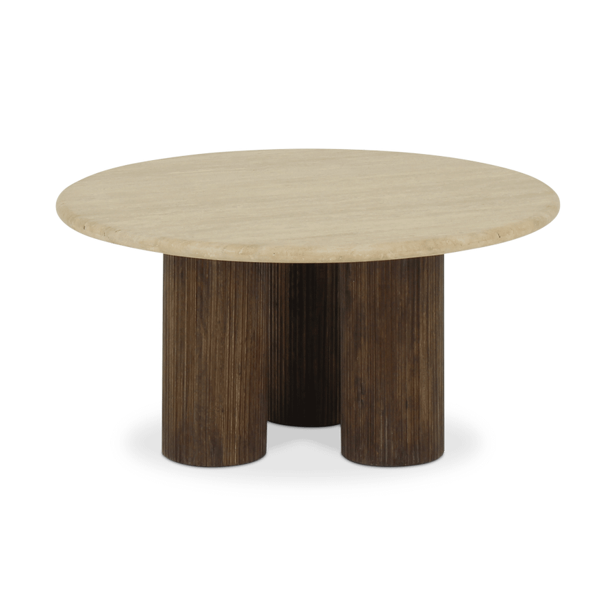 Salontafel PURNIMA Ø90 Travertijn/Mango Donkerbruin Salontafel PURNIMA Ø90 Travertijn/Mango Donkerbruin