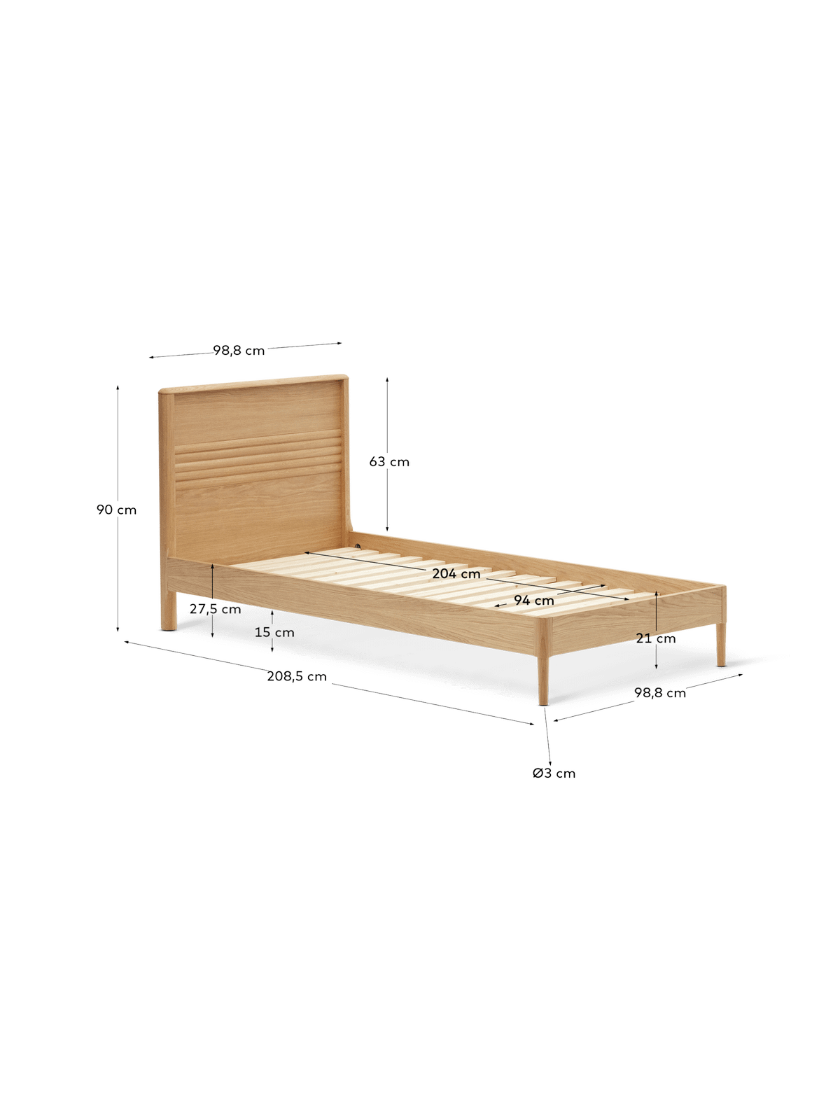 Bed Lenon Eikenfineer 90 x 200 cm
