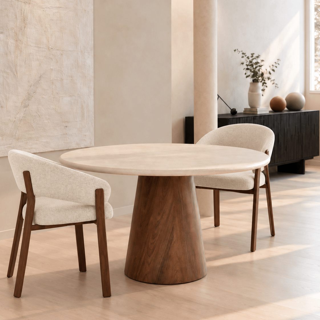 Eettafel SIROCCO Ø130 Concrete Terrazzo/Walnoot