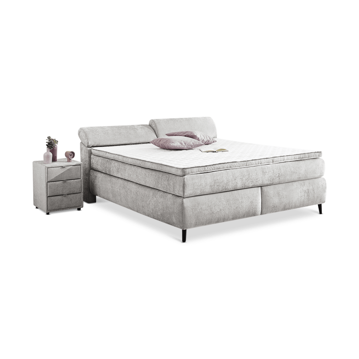 Boxspring GOES Chenille Lichtgrijs Verstelbaar Hoofdbord 180x200