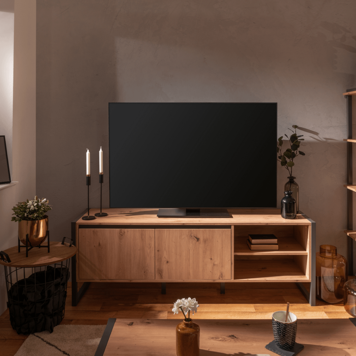 TV-meubel ROCKY Artisan Eik Anthraciet B160