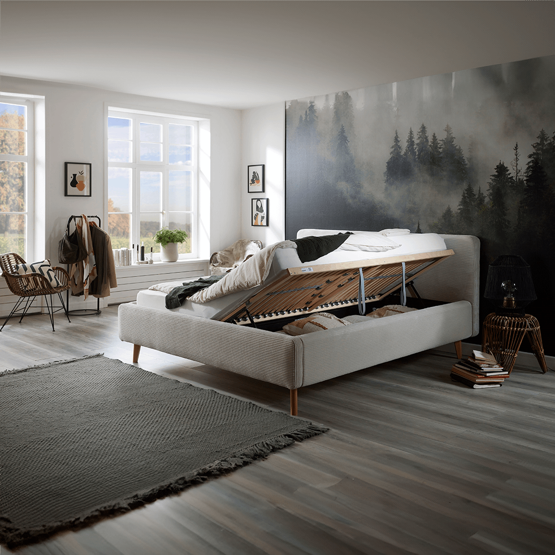 Bedkader met opbergruimte MATTI Poso Beige 180x200