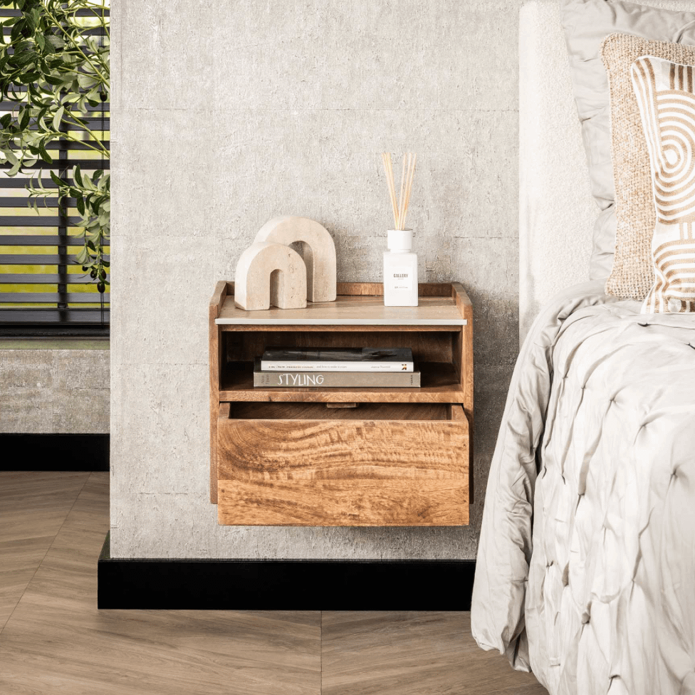 Nachttafel FIDEL Hangend Mango/Travertin Nachttafel FIDEL Hangend Mango/Travertin