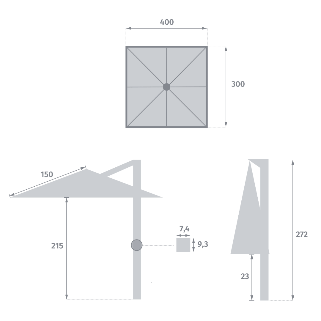 Zweefparasol AREZZO Vierkant Kantelbaar Grijs Zweefparasol AREZZO Vierkant Kantelbaar Grijs