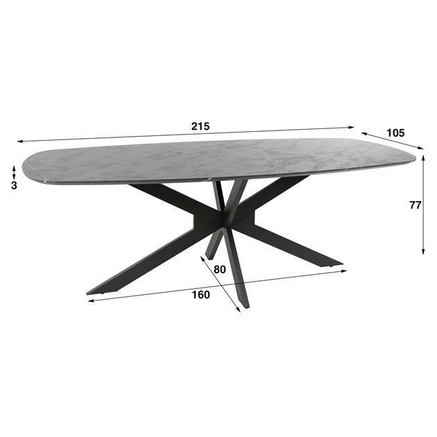 Eettafel ENRICO Marmerlook Zwart 215x105