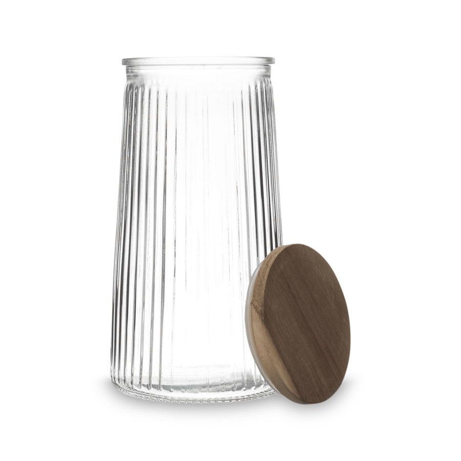 Voorraadpot ACARA Ribbel Glas/Acacia L Voorraadpot ACARA Ribbel Glas/Acacia L