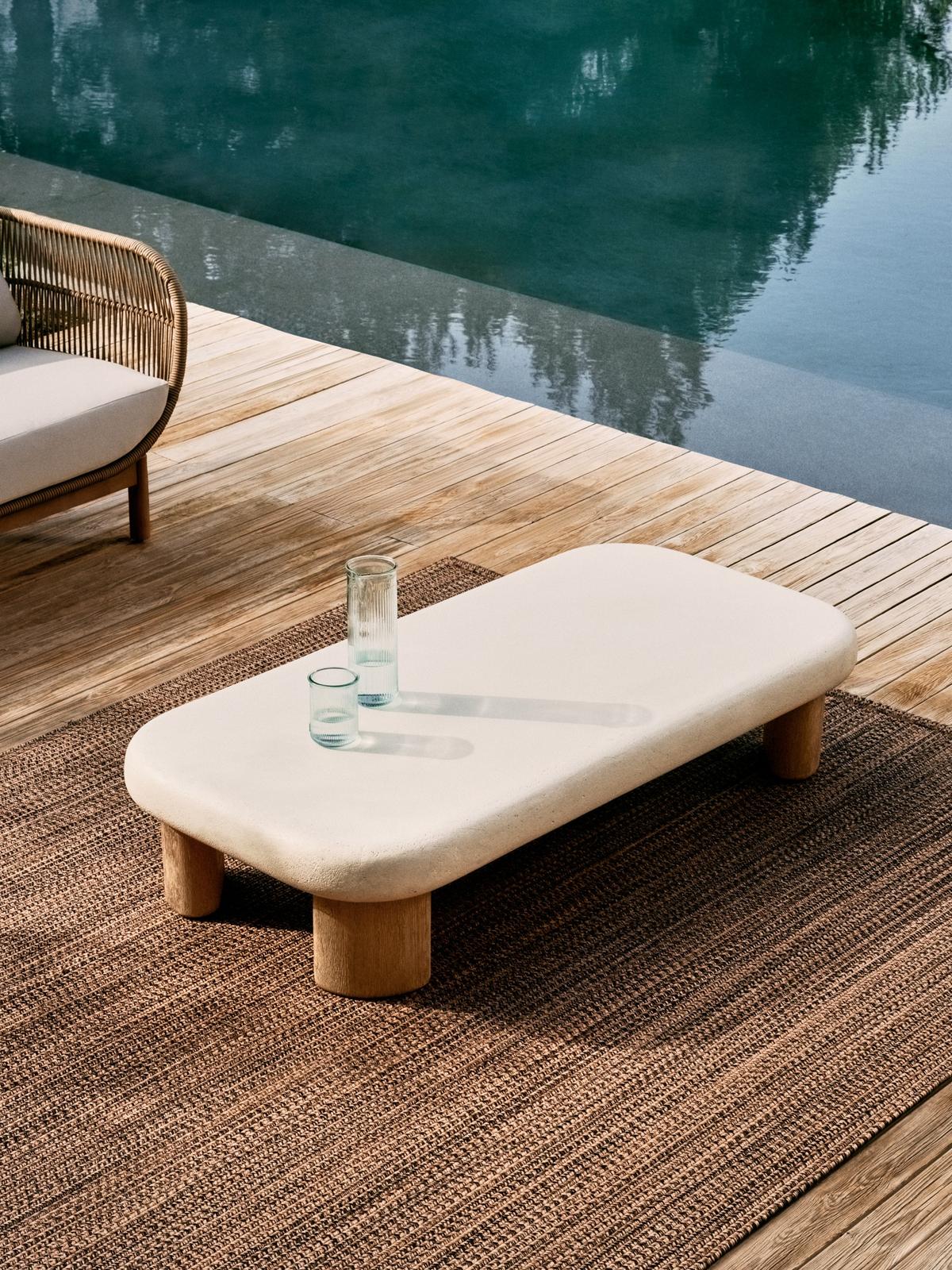 Labra salontafel van cement en acaciahout 140 x 70 cm