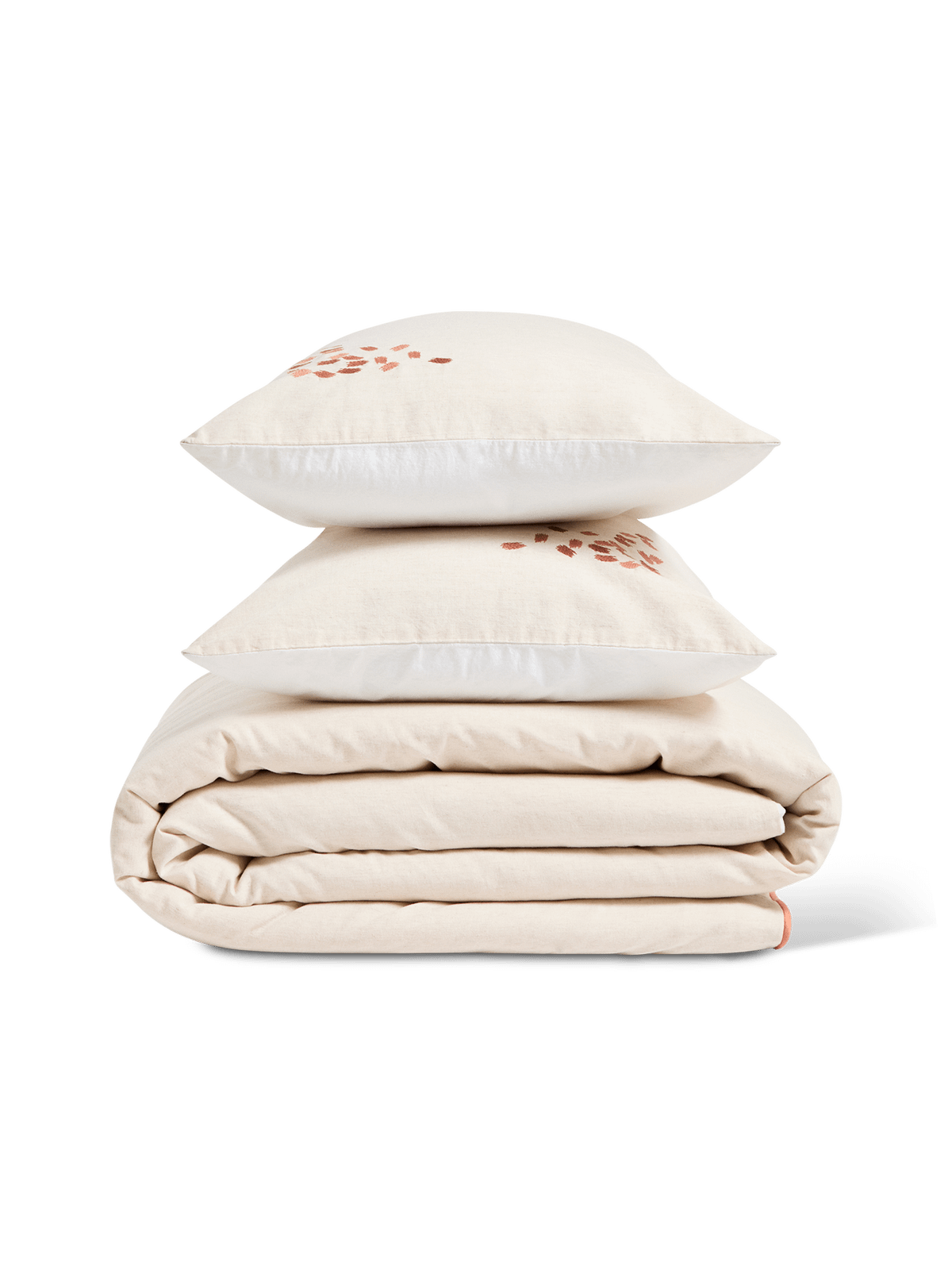 Virelda set van dekbedovertrek en kussensloop van katoen en linnen in beige met geborduurd detail voor bed van 150 cm