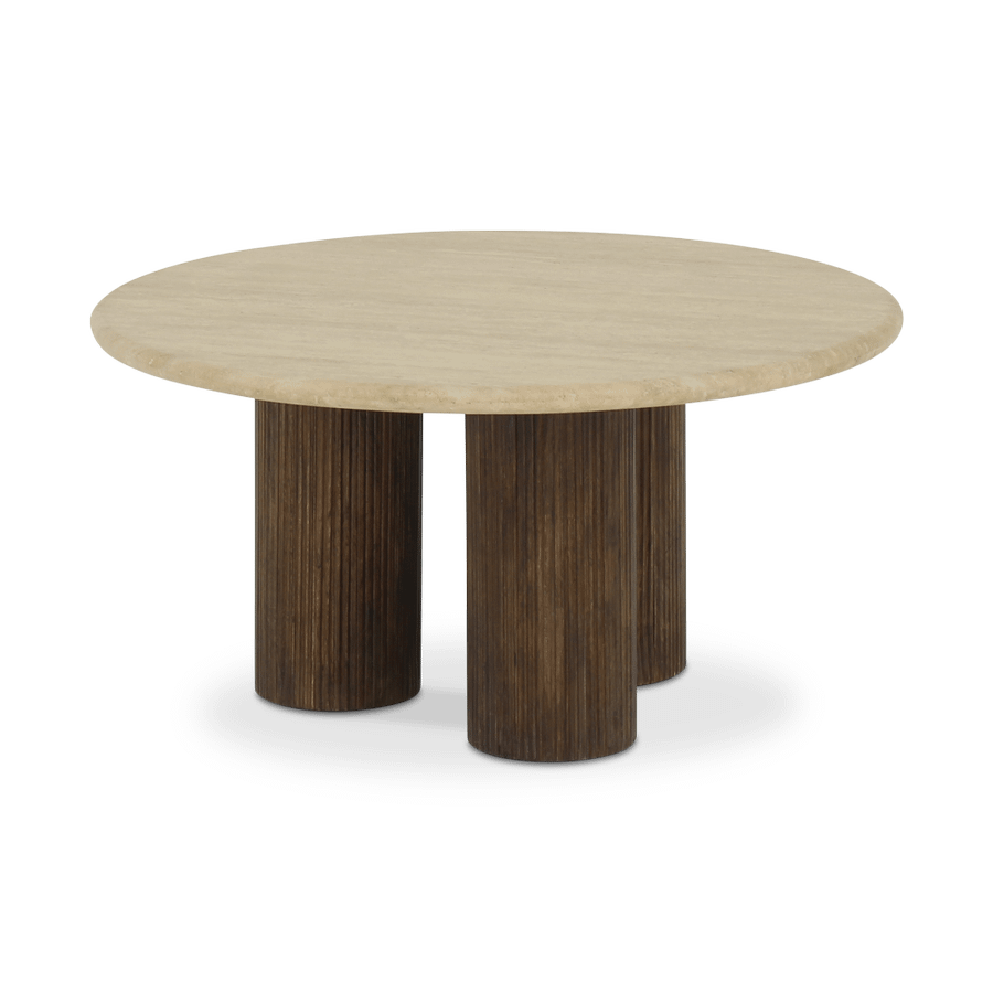 Salontafel PURNIMA Ø90 Travertijn/Mango Donkerbruin Salontafel PURNIMA Ø90 Travertijn/Mango Donkerbruin