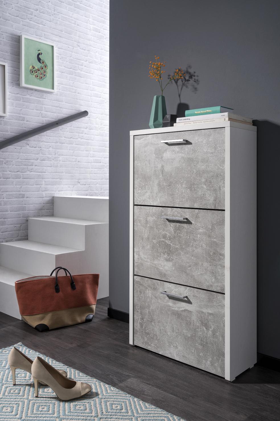 Schoenenkast HORAS 3L, B64-H119-B64, Wit-Beton