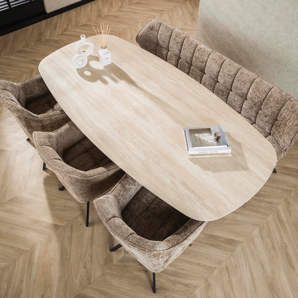 Eettafel SANCHO Keramiek Travertin 215x105 Eettafel SANCHO Keramiek Travertin 215x105
