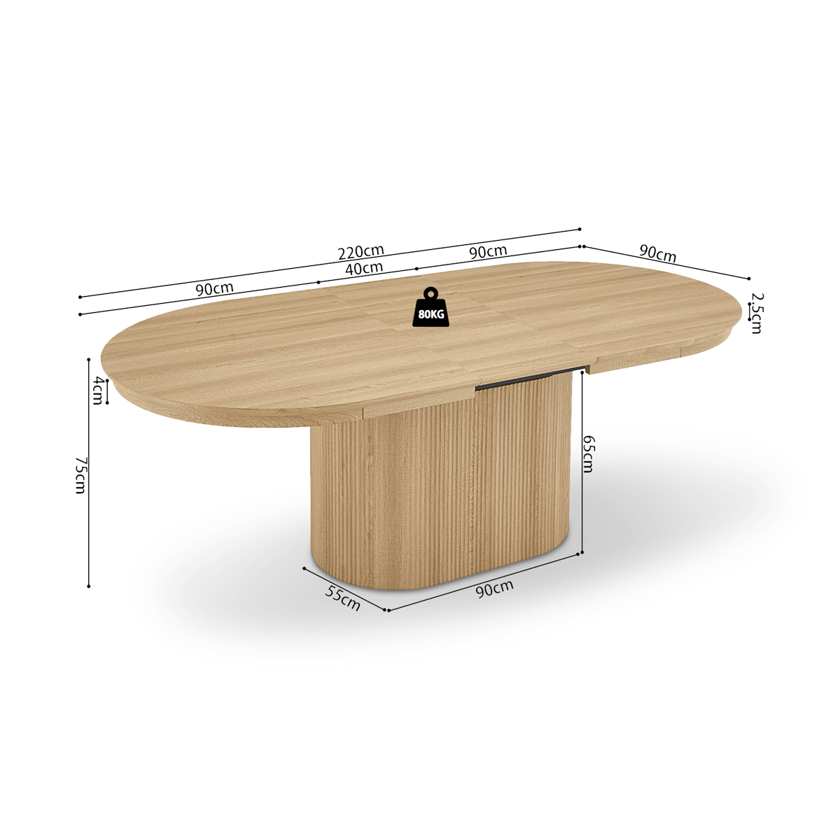 Verlengbare Eettafel PORTO 180/220x110 Decor Eik