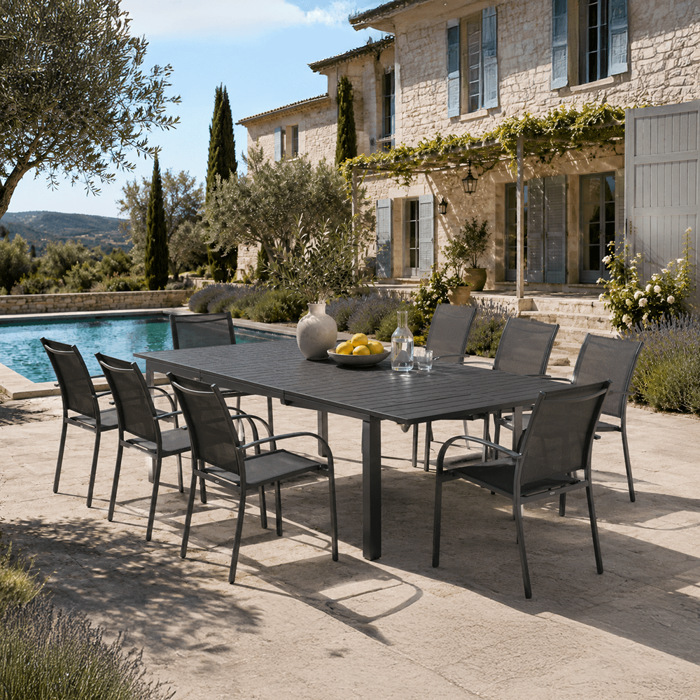SET: Tuintafel RISERVA 135/270x90 + 8x armstoel RISERVA