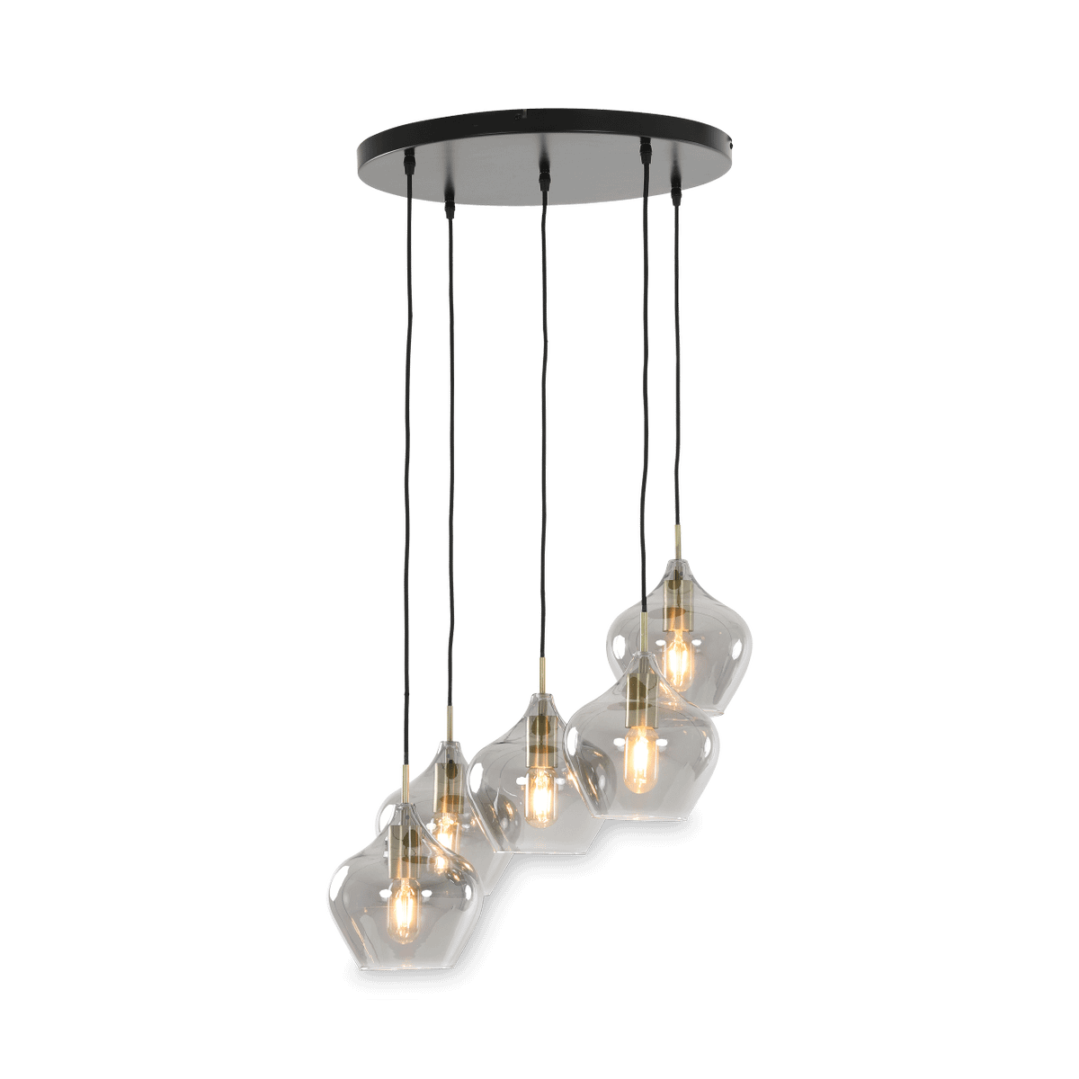 Hanglamp RAKEL 5Del. Rnd Ant. Brons/Glas Smoke