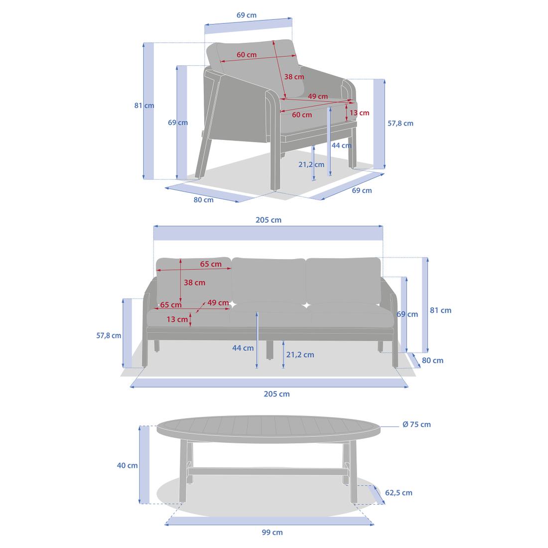 Loungeset PORTOFINO Acacia/Taupe Loungeset PORTOFINO Acacia/Taupe