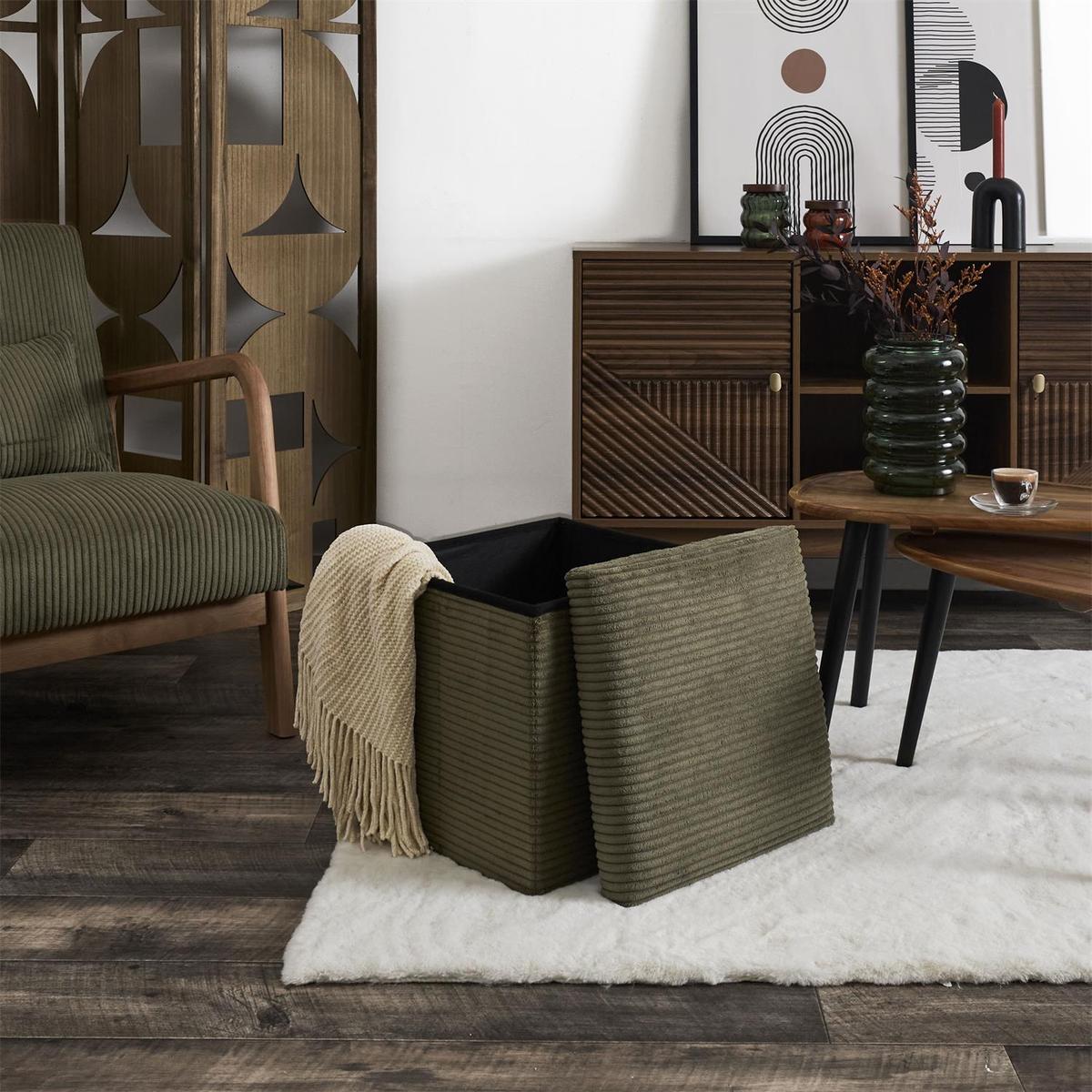 Opbergpouf COLLETE Rib Khaki