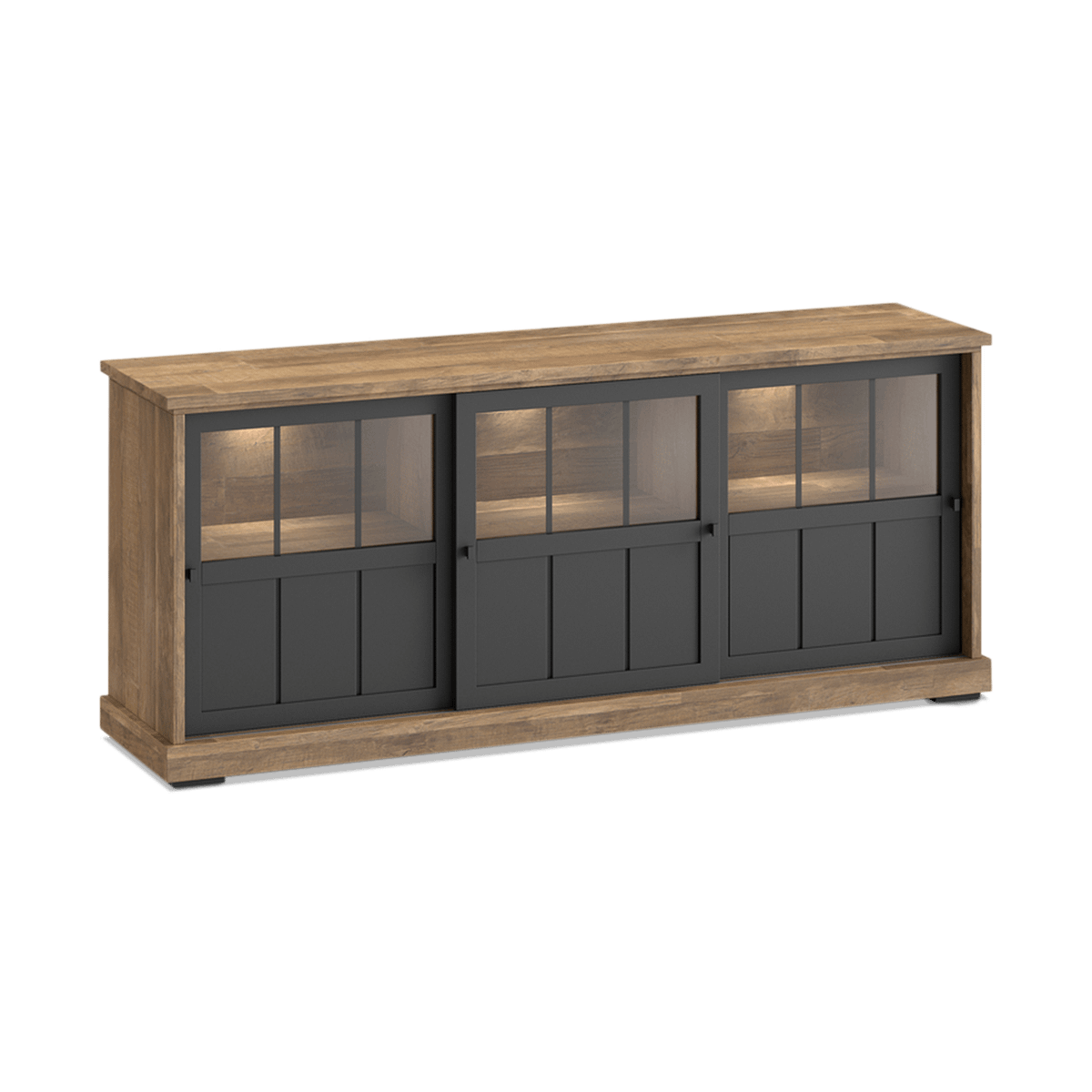 Dressoir TOLUCA Old teak/Zwart met Glas B209