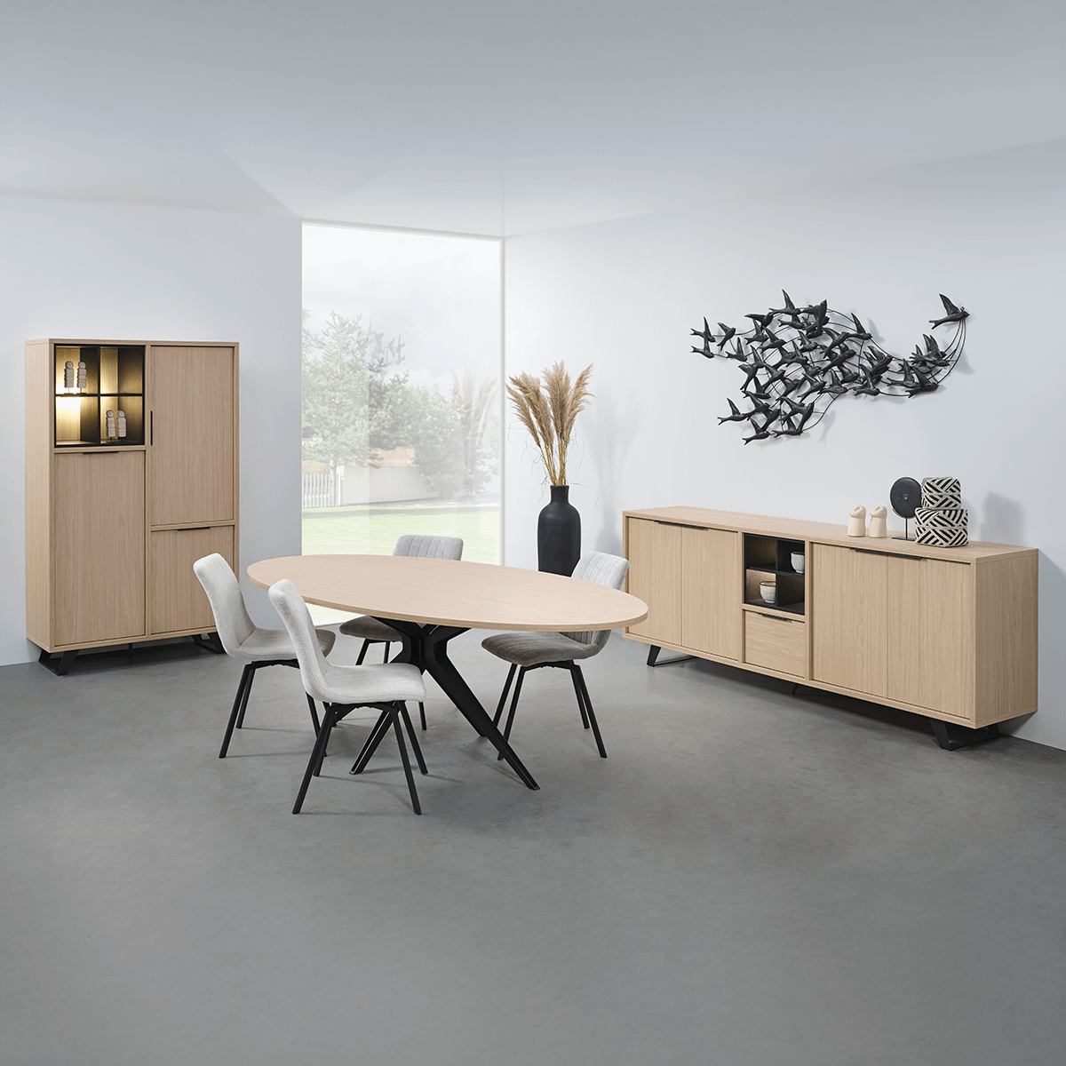 Eetkamer TOSCANA: Dressoir + Vitrinekast + Eettafel 200x100