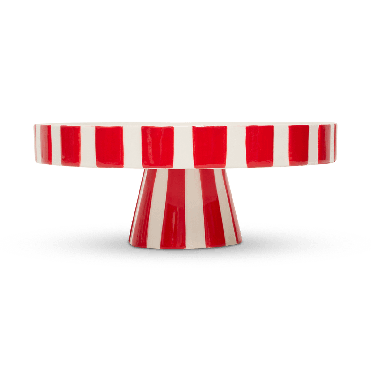 Taartschotel STRIPLE Rond Keramiek Rood/Wit