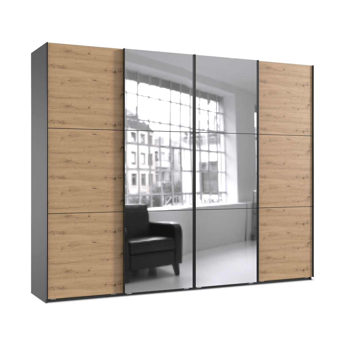 Kleerkast MENDOZA Grafiet/Artisan Eik B300