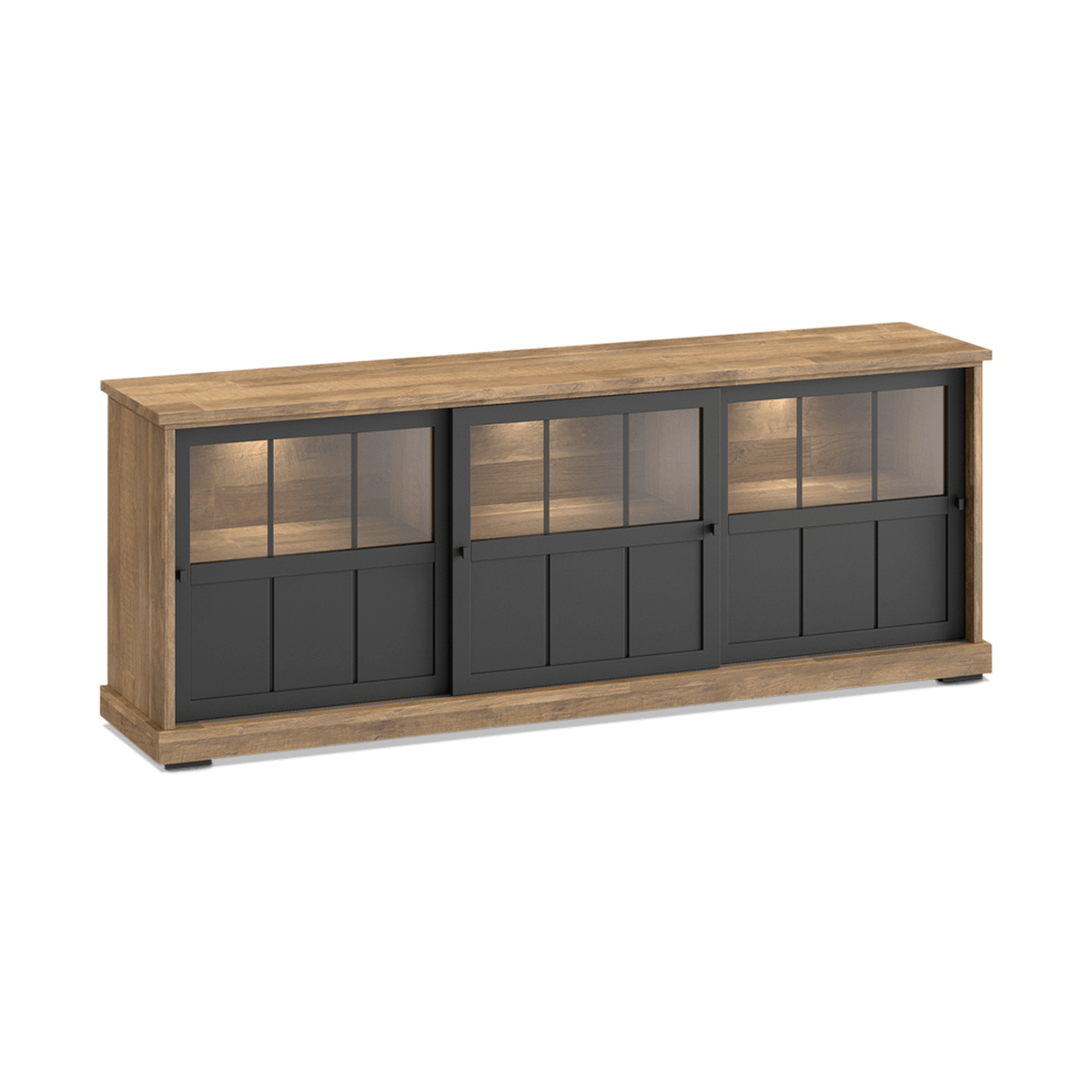 Dressoir TOLUCA Old teak/Zwart met Glas B233