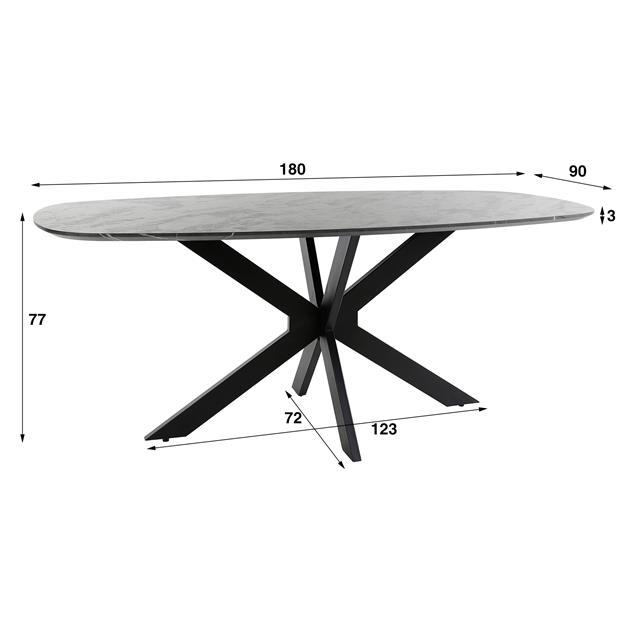 Eettafel ENRICO Marmerlook Zwart 180x90