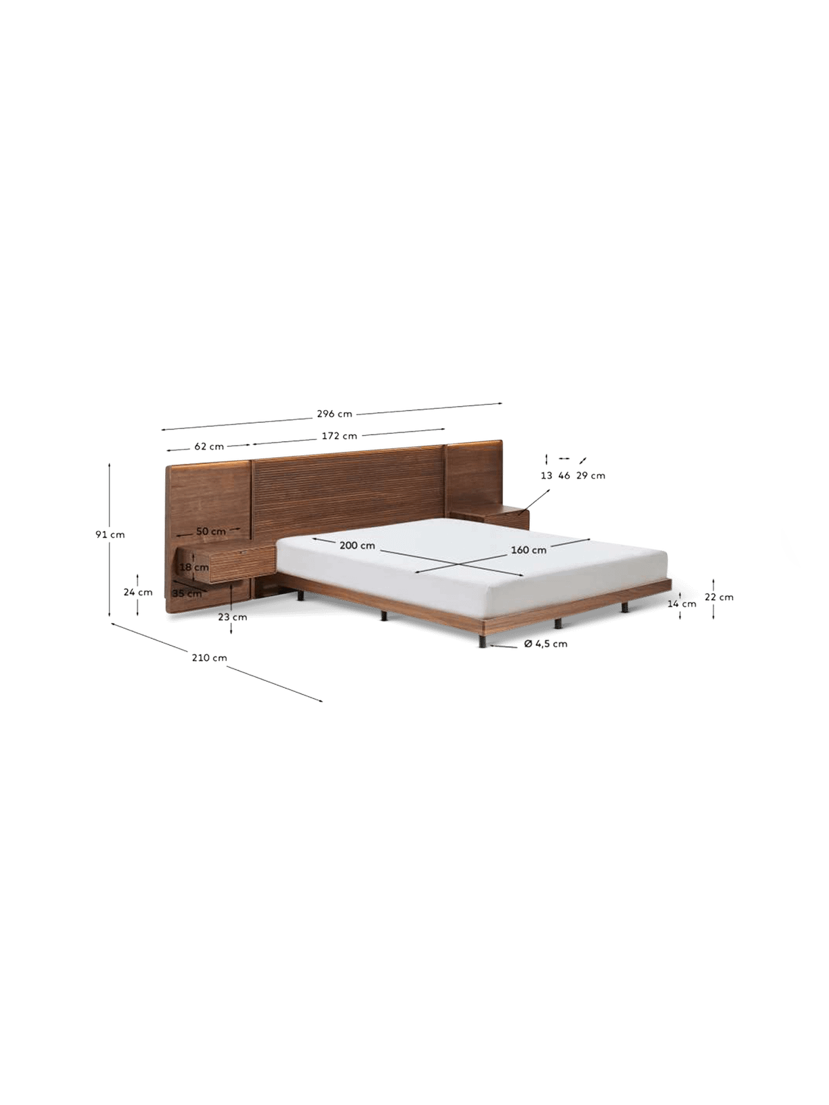 Bed Norlen met 2 nachtkastjes 160 x 200 cm