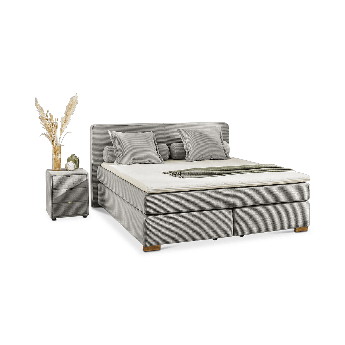 Boxspring TILBURG Ribfluweel 426/29 Grijs 140x200