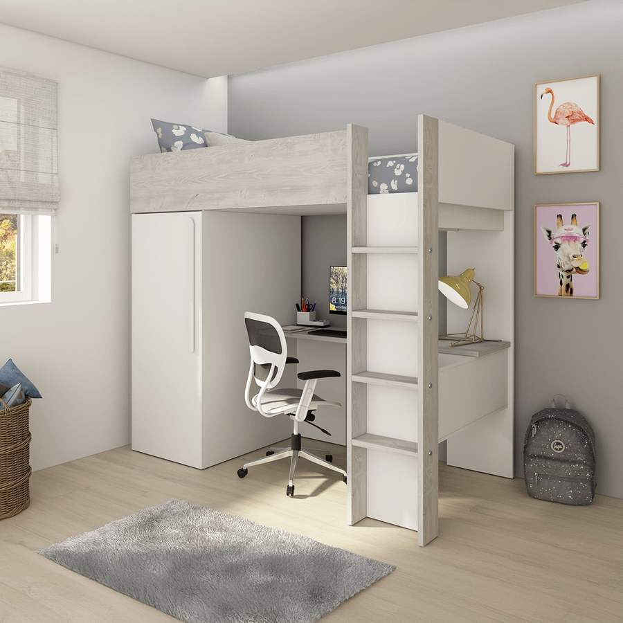 Hoogslaper incl. bureau/kleerkast LEVI White Hoogslaper incl. bureau/kleerkast LEVI White