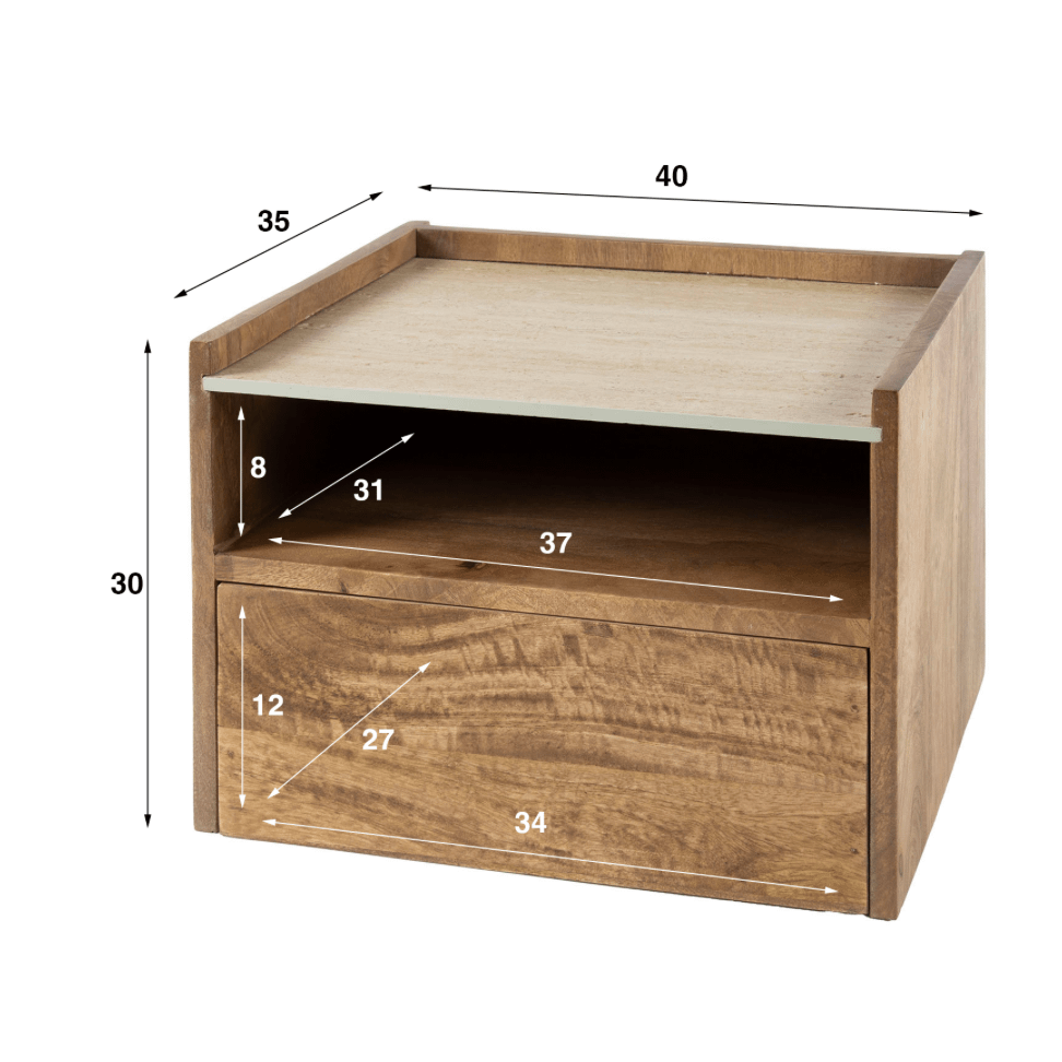 Nachttafel FIDEL Hangend Mango/Travertin Nachttafel FIDEL Hangend Mango/Travertin