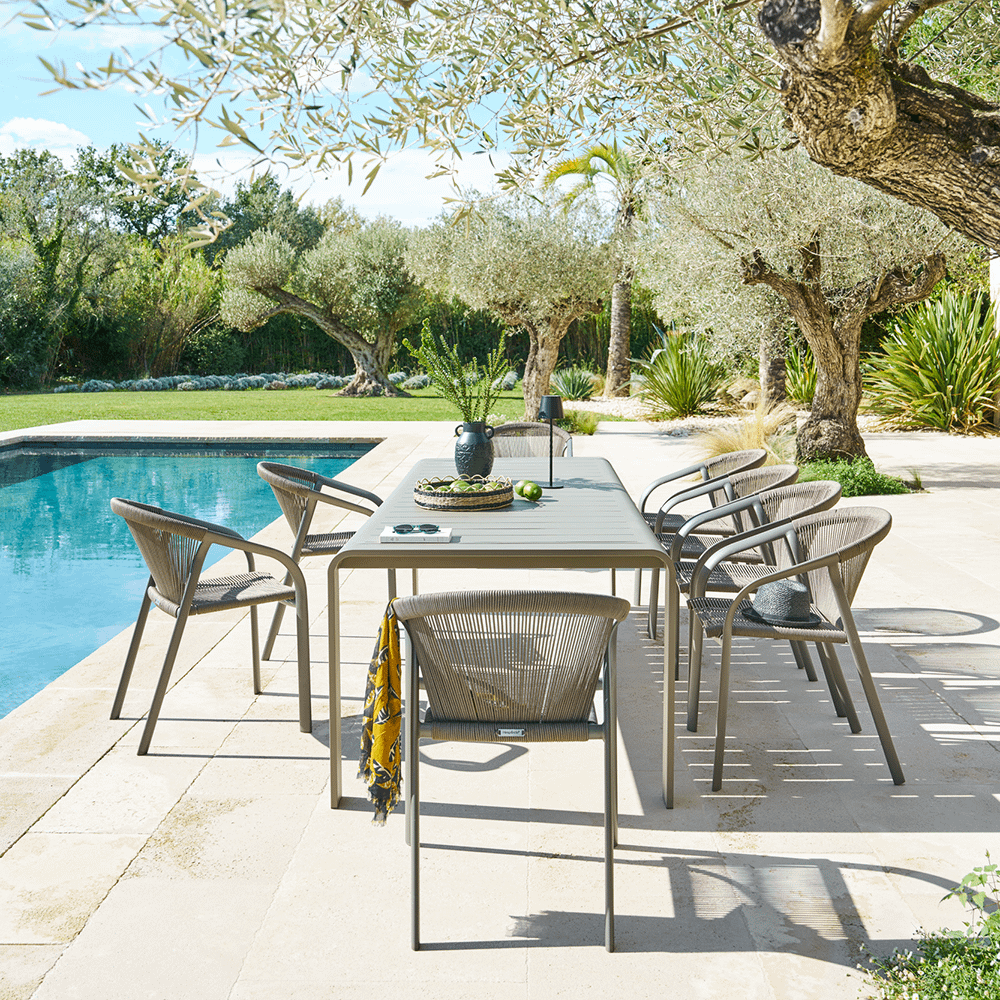 SET: Tuintafel BERGAMO 260x100 + 10x tuinstoel PECORINO Cappuccino