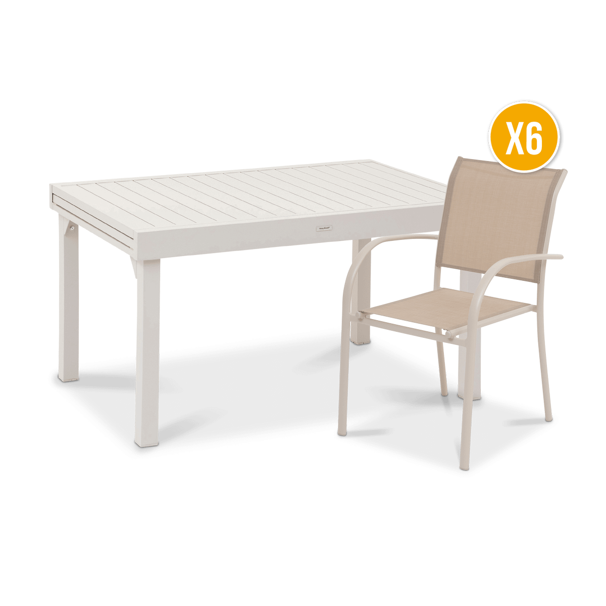 SET: Tuintafel RISERVA Beige 135/270x90 + 6x armstoel RISERVA Beige