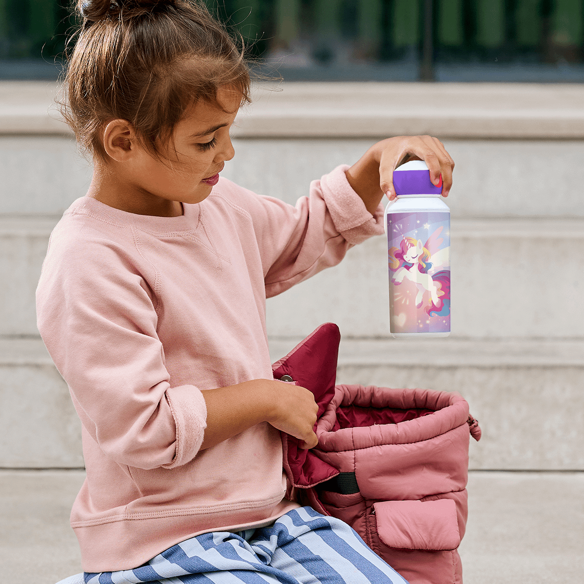 Drinkfles UNICORN GLOW Pop-up 400ml Roze