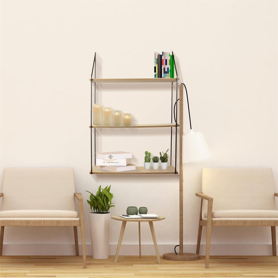 Wandrek EKSERD 3 Niveau's Hout Naturel/Metaal Zwart Wandrek EKSERD 3 Niveau's Hout Naturel/Metaal Zwart