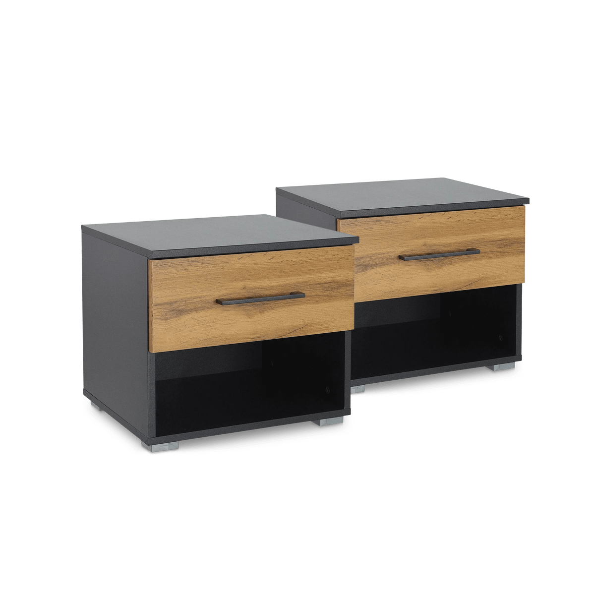 Nachttafel Set van 2 SZAFKA Eik Metaalgrijs