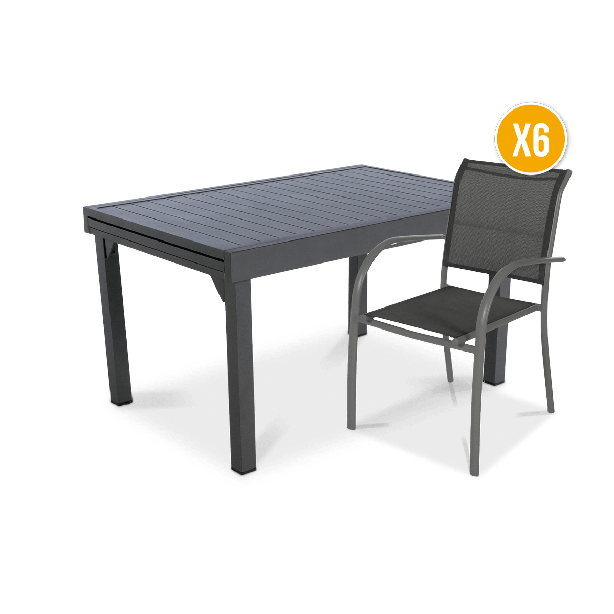 SET: Tuintafel RISERVA 135/270x90 + 6x armstoel RISERVA